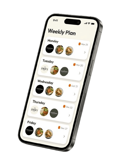 Foodyna weekly meal plan in the app